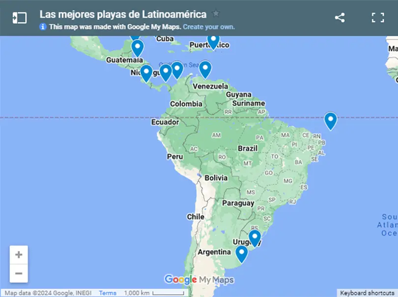 mapa mejores playas de sudamerica